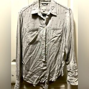 Light grey button down with navy blue star print.